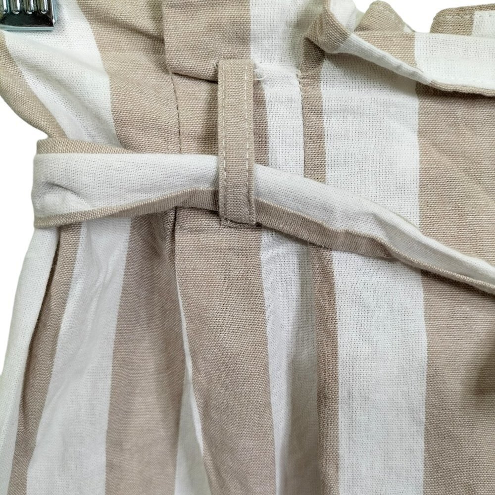 (1042)Papaya Tan& White Striped High Waisted Shorts with Tie Belt Size M - Picture 3 of 6